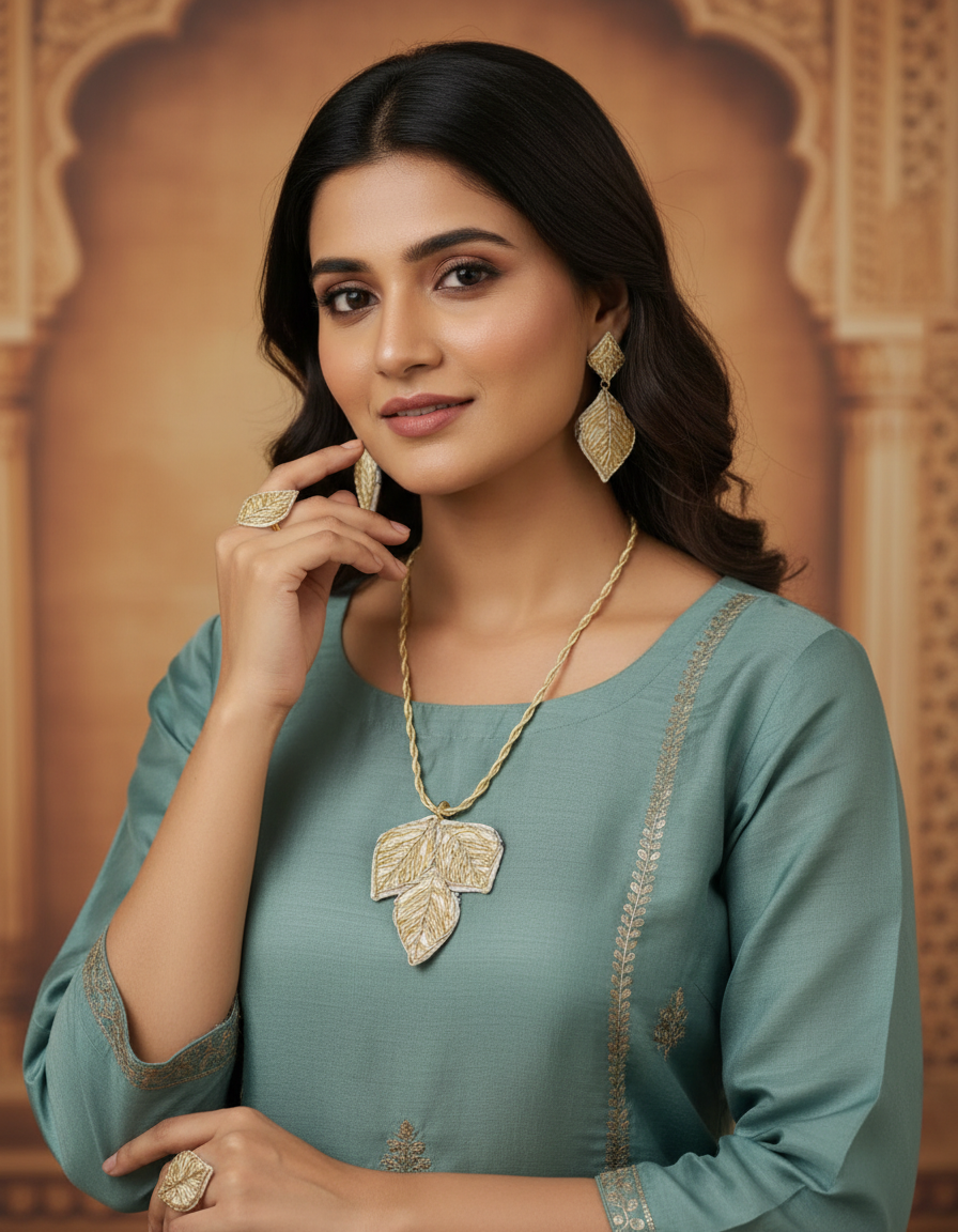 Golden Leaf Pendent Set