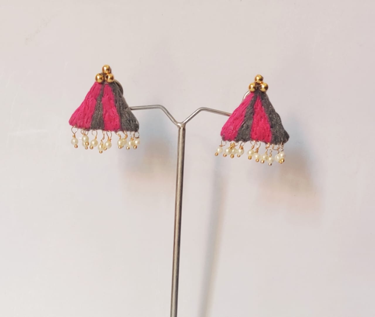 Triangle Pink And Grey Studs Earrings
