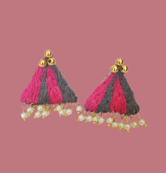 Triangle Pink And Grey Studs Earrings