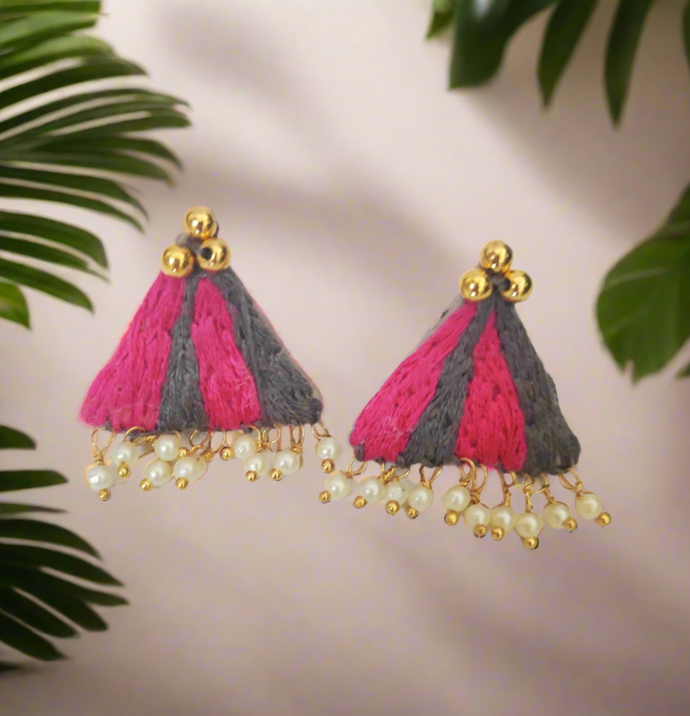 Triangle Pink And Grey Studs Earrings