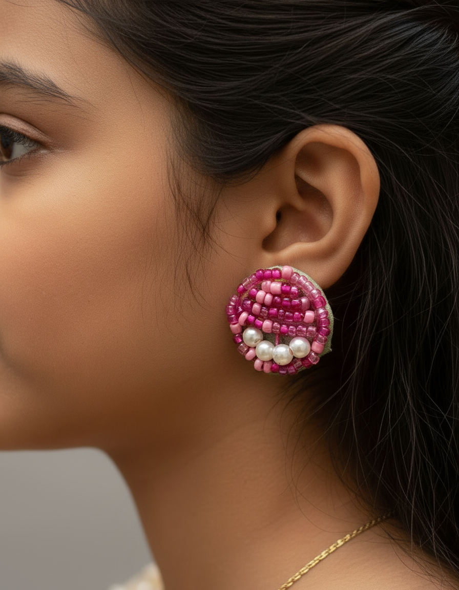 Handmade Pink Beaded Studds