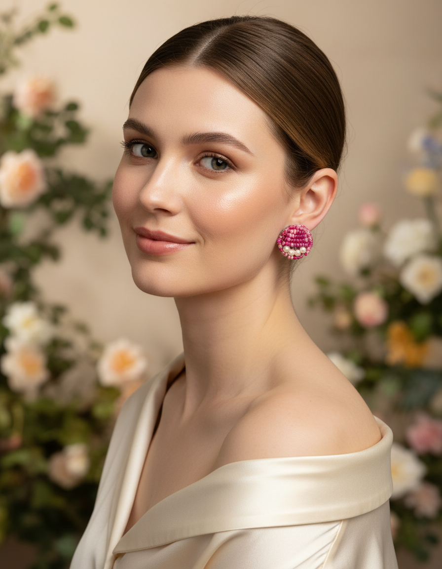 Handmade Pink Beaded Studds
