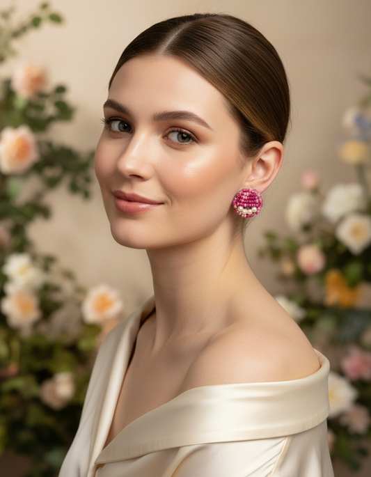 Handmade Pink Beaded Studds